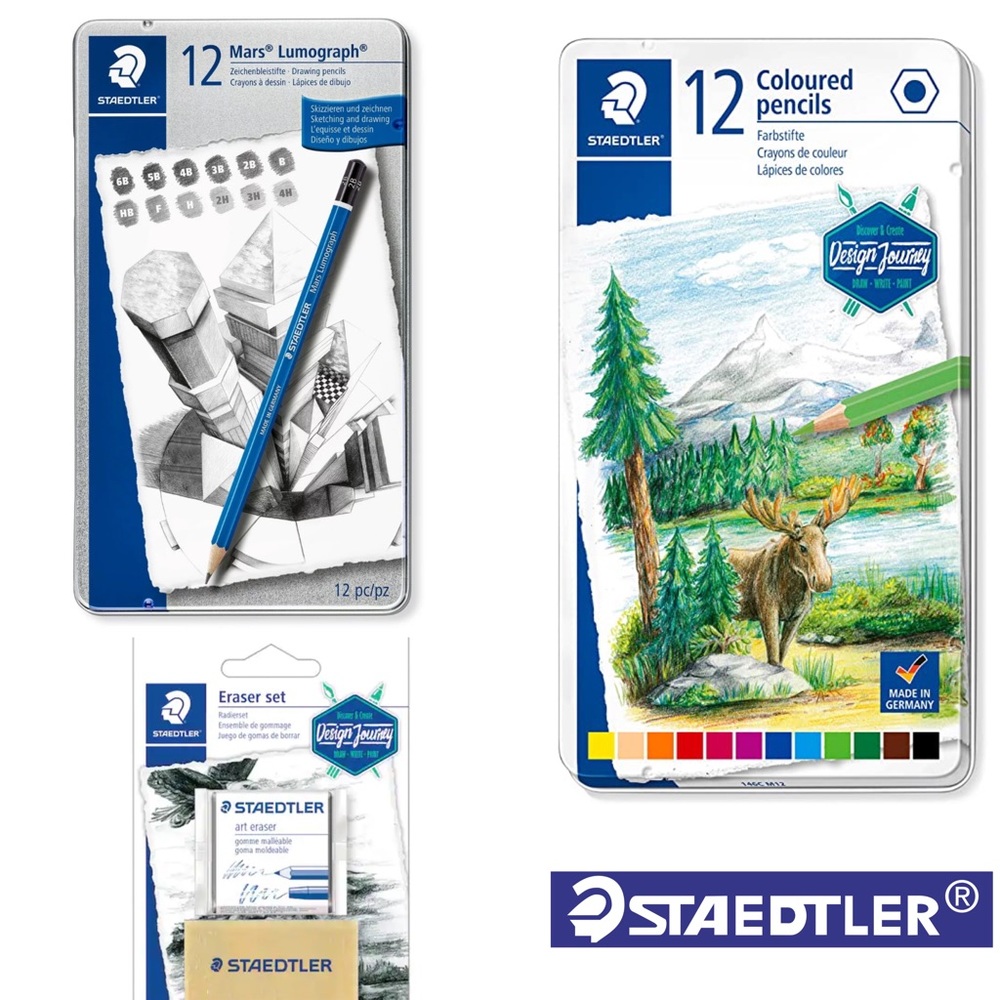 New lot Staedtler coloured pencils, eraser, and Drawing pencils art sketching